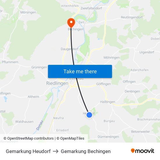 Gemarkung Heudorf to Gemarkung Bechingen map