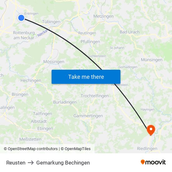 Reusten to Gemarkung Bechingen map