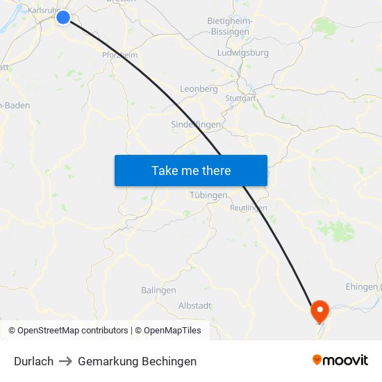 Durlach to Gemarkung Bechingen map