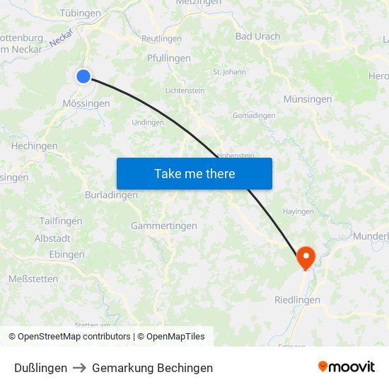 Dußlingen to Gemarkung Bechingen map