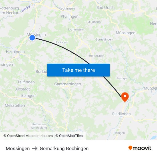 Mössingen to Gemarkung Bechingen map