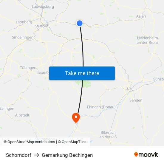 Schorndorf to Gemarkung Bechingen map