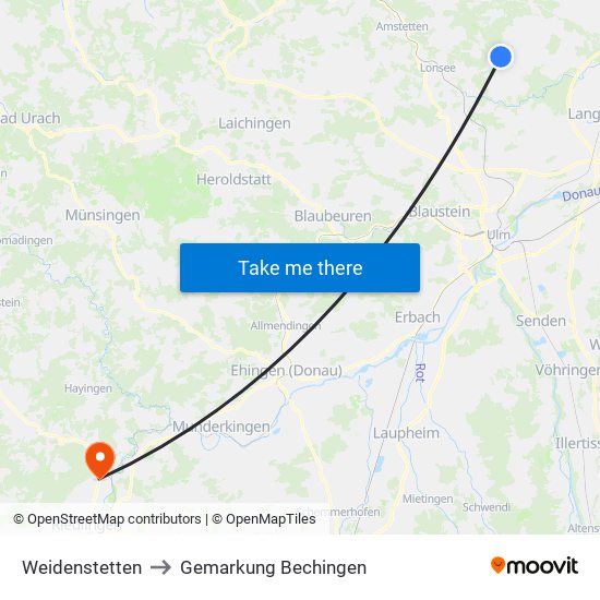 Weidenstetten to Gemarkung Bechingen map