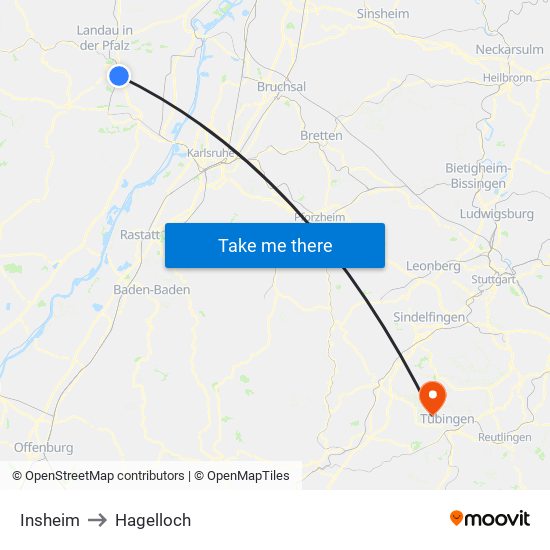 Insheim to Hagelloch map