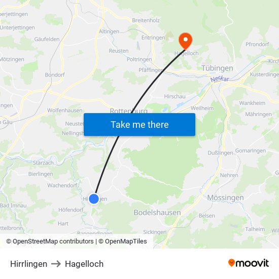 Hirrlingen to Hagelloch map