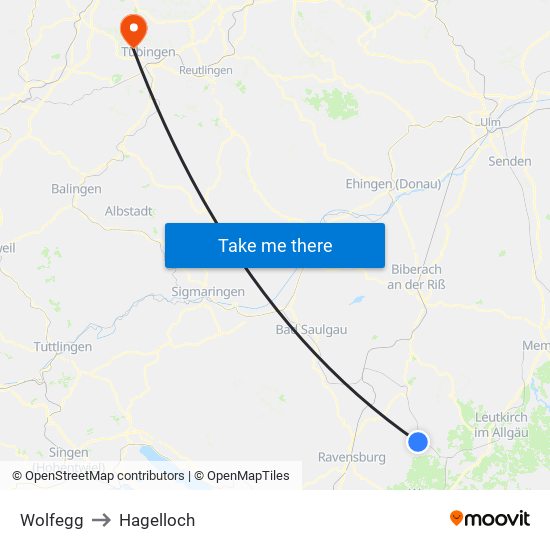 Wolfegg to Hagelloch map