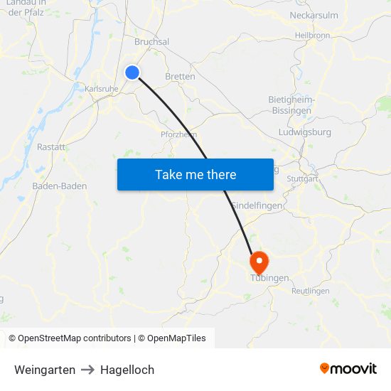 Weingarten to Hagelloch map