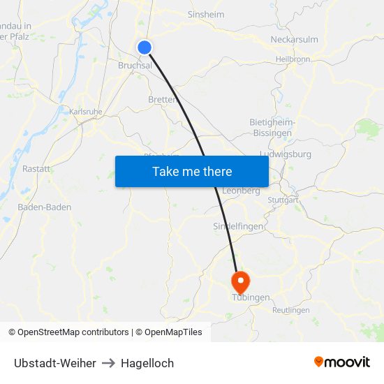 Ubstadt-Weiher to Hagelloch map