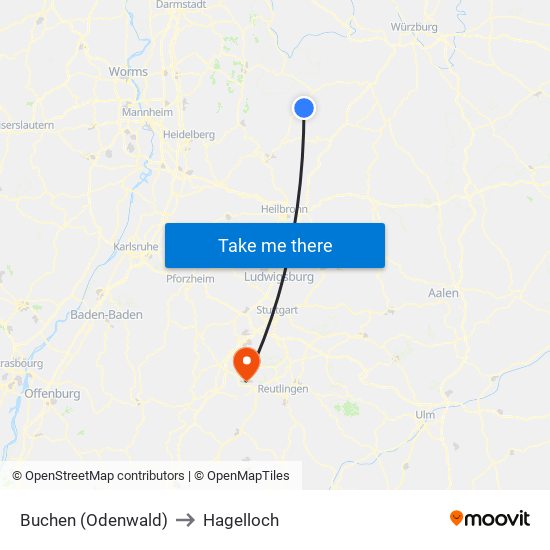 Buchen (Odenwald) to Hagelloch map