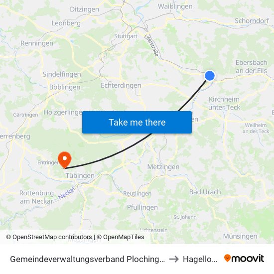 Gemeindeverwaltungsverband Plochingen to Hagelloch map