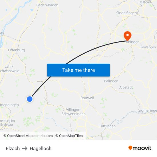 Elzach to Hagelloch map