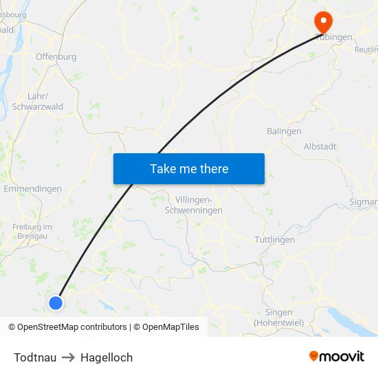 Todtnau to Hagelloch map