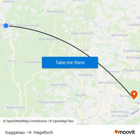 Gaggenau to Hagelloch map