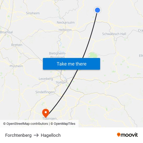 Forchtenberg to Hagelloch map