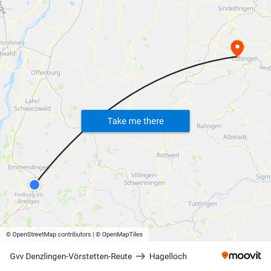 Gvv Denzlingen-Vörstetten-Reute to Hagelloch map