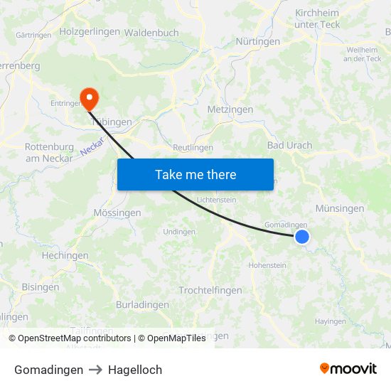 Gomadingen to Hagelloch map