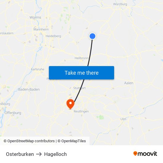 Osterburken to Hagelloch map