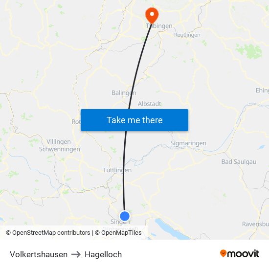 Volkertshausen to Hagelloch map