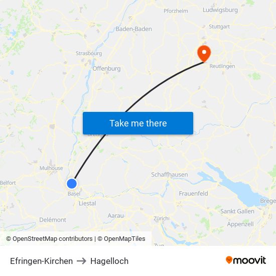 Efringen-Kirchen to Hagelloch map