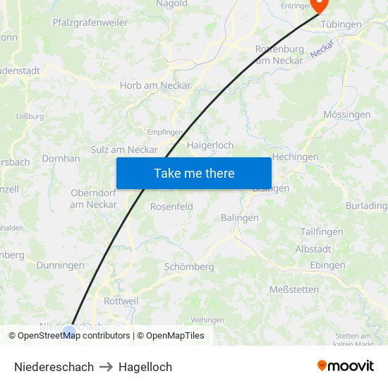 Niedereschach to Hagelloch map