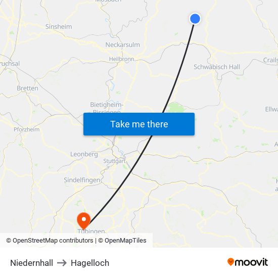 Niedernhall to Hagelloch map