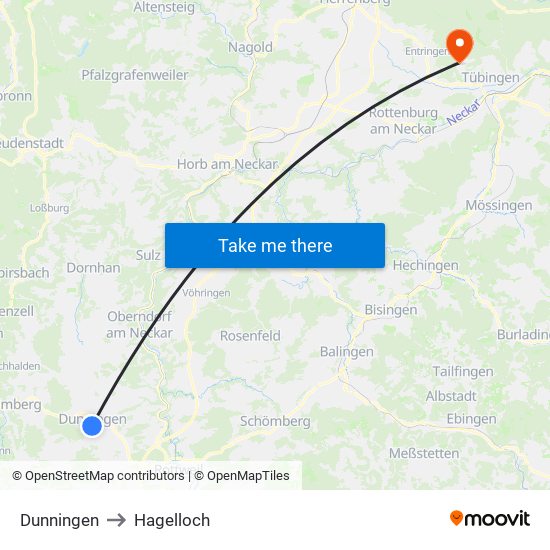 Dunningen to Hagelloch map