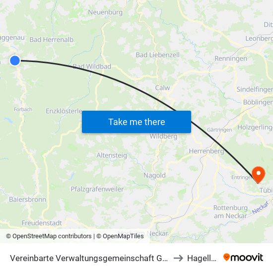 Vereinbarte Verwaltungsgemeinschaft Gernsbach to Hagelloch map