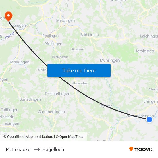 Rottenacker to Hagelloch map