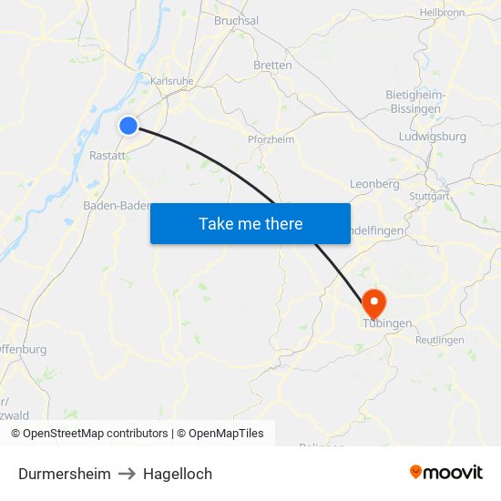 Durmersheim to Hagelloch map