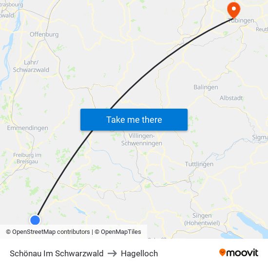 Schönau Im Schwarzwald to Hagelloch map