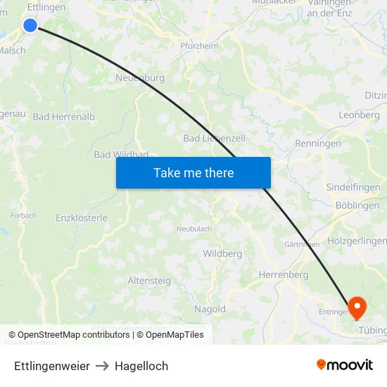 Ettlingenweier to Hagelloch map