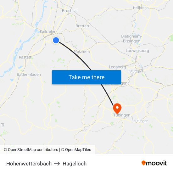 Hohenwettersbach to Hagelloch map