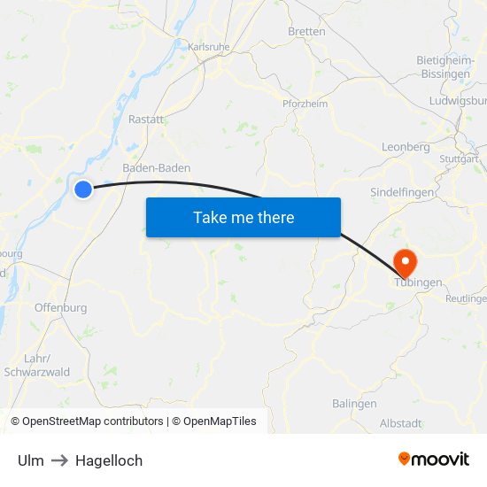 Ulm to Hagelloch map