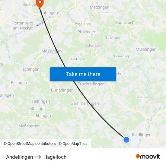 Andelfingen to Hagelloch map