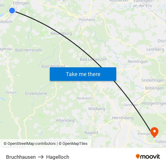 Bruchhausen to Hagelloch map
