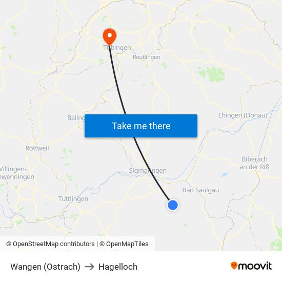 Wangen (Ostrach) to Hagelloch map