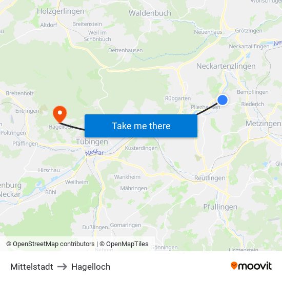 Mittelstadt to Hagelloch map