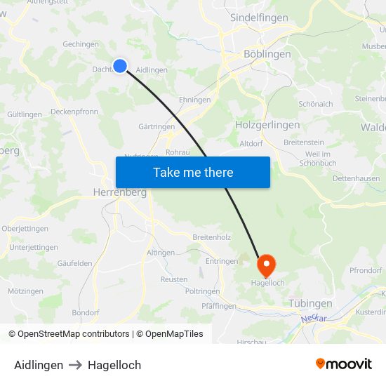Aidlingen to Hagelloch map