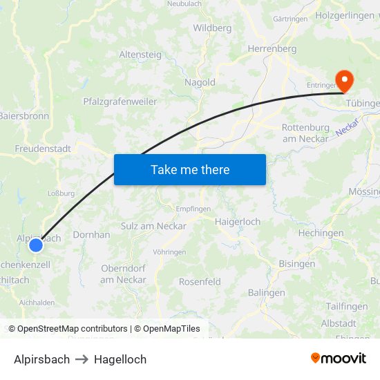 Alpirsbach to Hagelloch map