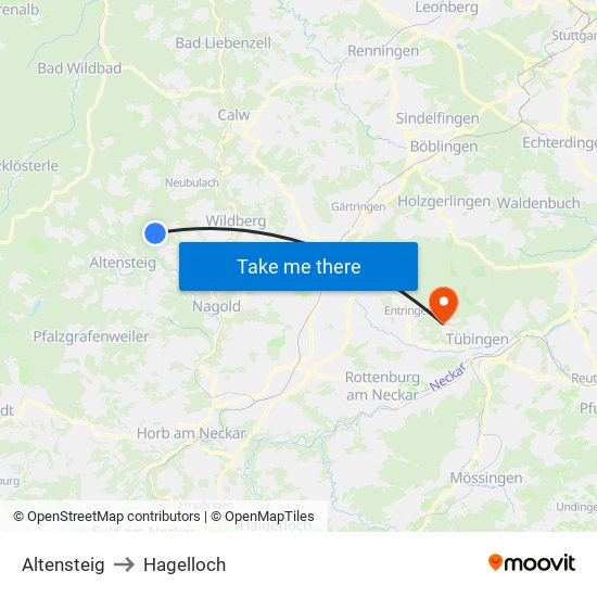 Altensteig to Hagelloch map
