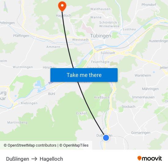 Dußlingen to Hagelloch map