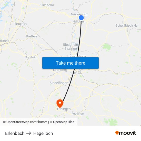 Erlenbach to Hagelloch map