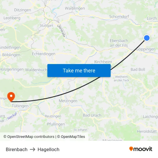 Birenbach to Hagelloch map