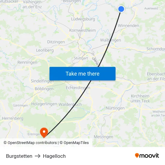 Burgstetten to Hagelloch map