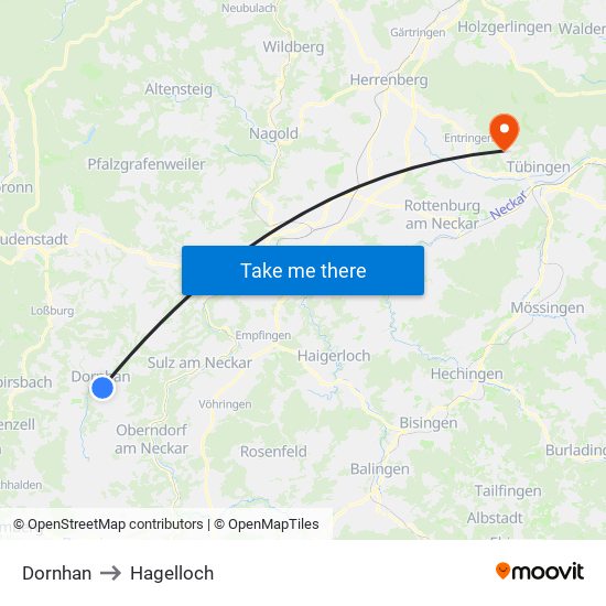 Dornhan to Hagelloch map