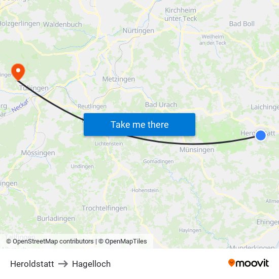 Heroldstatt to Hagelloch map