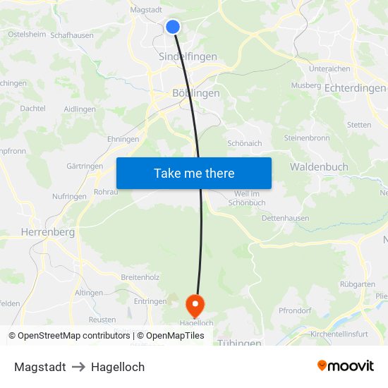 Magstadt to Hagelloch map