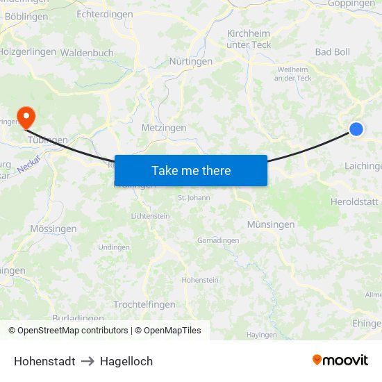 Hohenstadt to Hagelloch map