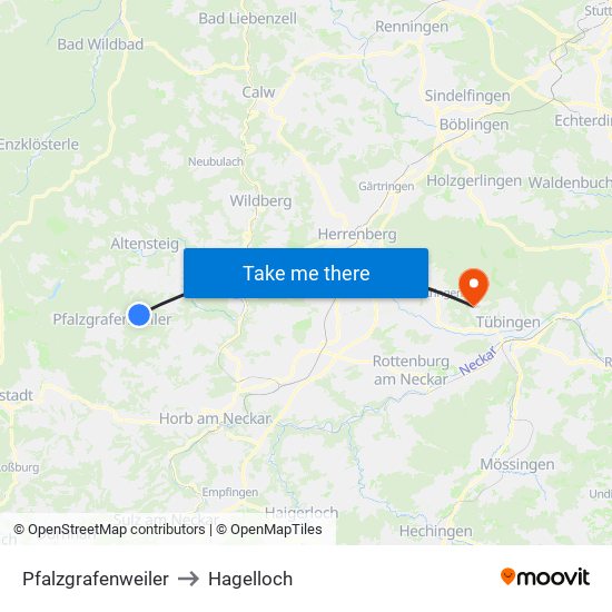 Pfalzgrafenweiler to Hagelloch map