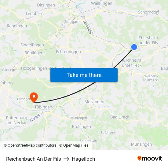 Reichenbach An Der Fils to Hagelloch map